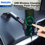 Philips 10W Qi Wireless Charging Car Mount, Auto-Clamping Phone Holder with Suction Cup Holder & Air Vent Clip for iPhone 14 13 12 11 Pro Max Xs, Samsung Galaxy S23 Ultra, etc DLK3532Q