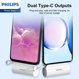 Philips Mini Portable Charger for iPhone 15/16 and Samsung with Cable Port and Plug, 4800mAh Power Bank DLP2550CW