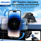 Philips 10W Qi Wireless Charging Car Mount, Auto-Clamping Phone Holder with Suction Cup Holder & Air Vent Clip for iPhone 14 13 12 11 Pro Max Xs, Samsung Galaxy S23 Ultra, etc DLK3532Q