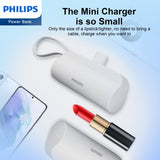 Philips Mini Portable Charger for iPhone 15/16 and Samsung with Cable Port and Plug, 4800mAh Power Bank DLP2550CW