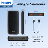 Philips Mobile Battery Power Bank 10,000mAh PD High capacity Lightweight Fasr-charging Two USB ports for simultaneous charging of two devices Compatible with various iPhone iPad Android DLP1813