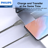 Philips USB-C to Type-C Charge Sync Cable, USB Type C PD Charging Cord for iPhone 15 MacBook Pro, Huawei Matebook, iPad Pro 2020, Chromebook, Pixel 6, Samsung Note 10 S21 S20 (1.25M, Black) DLC4548C