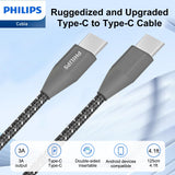 Philips USB-C to Type-C Charge Sync Cable, USB Type C PD Charging Cord for iPhone 15 MacBook Pro, Huawei Matebook, iPad Pro 2020, Chromebook, Pixel 6, Samsung Note 10 S21 S20 (1.25M, Black) DLC4548C