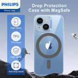 Philips Magnetic Case for iPhone 15, Anti-Scratch Ultra Crystal Clear Back Case with MagSafe, Shockproof Hard PC Back & Soft TPU, Non-Yellowing Full Bumper Protective Protection Phone Cover Case DLK6116TG