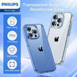 Philips Case for iPhone 15 Pro Max, Anti-Scratch Ultra Crystal Clear Back Case, Hard PC Back & Soft TPU, Non-Yellowing Full Bumper Protective Protection Phone Cover Case Anti-Slip Dustproof Shockproof DLK6119T