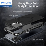 Philips iPhone 15 Pro Armor Magnetic Case with MagSafe, Bumper Shell with Lanyards, Heavy Duty Dual-Layer Shockproof Drop Protection Phone Case for Men Women Anti-Slip Dustproof Shockproof - Black DLK6122B