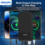 Philips Mobile Battery Power Bank 10,000mAh High capacity Lightweight 2 USB ports for simultaneous charging of 2 devices Phone charger iPhone iPad Android Various compatible DLP1811