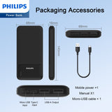 Philips Mobile Battery Power Bank 10,000mAh High capacity Lightweight 2 USB ports for simultaneous charging of 2 devices Phone charger iPhone iPad Android Various compatible DLP1811