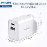 Philips 20W Power Adapter Wall Charger with 1.25m USB-C to USB-C Cable DLP4342C