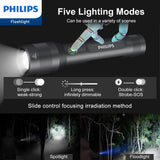 Philips Rechargeable LED Flashlights High Lumens, Adjustable Focus, 1000 Lumens Bright Powerful Handheld Flash Light, 5 Modes Flash Lights for Camping, Emergency, Hiking, Black SFL3601R