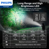 Philips Rechargeable LED Flashlights High Lumens, 1000 Lumens Bright Powerful Tactical Handheld Flash Light, 5 Modes IPX5 Waterproof Flash Lights for Camping, Emergency, Hiking, Black SFL3602R