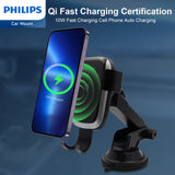 Philips 10W Qi Wireless Charging Car Mount, Auto-Clamping Phone Holder with Suction Cup Holder & Air Vent Clip for iPhone 14 13 12 11 Pro Max Xs, Samsung Galaxy S23 Ultra, etc DLK3532Q